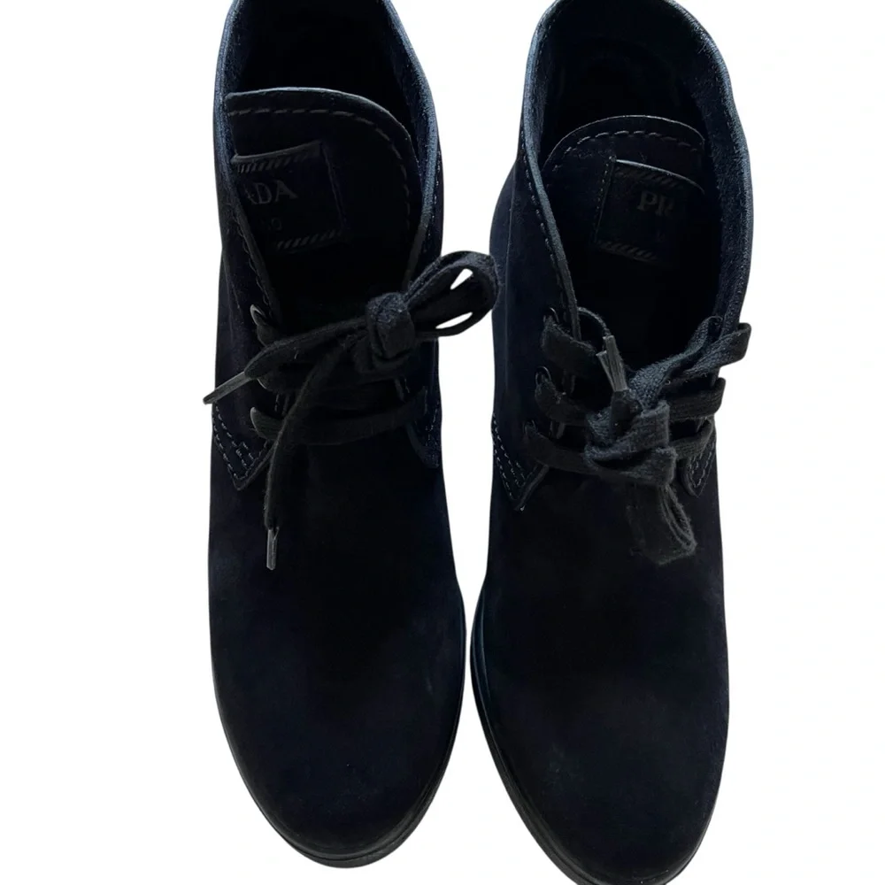 Prada Black Suede Lace-Up Ankle Shoes Women’s EU 36.5